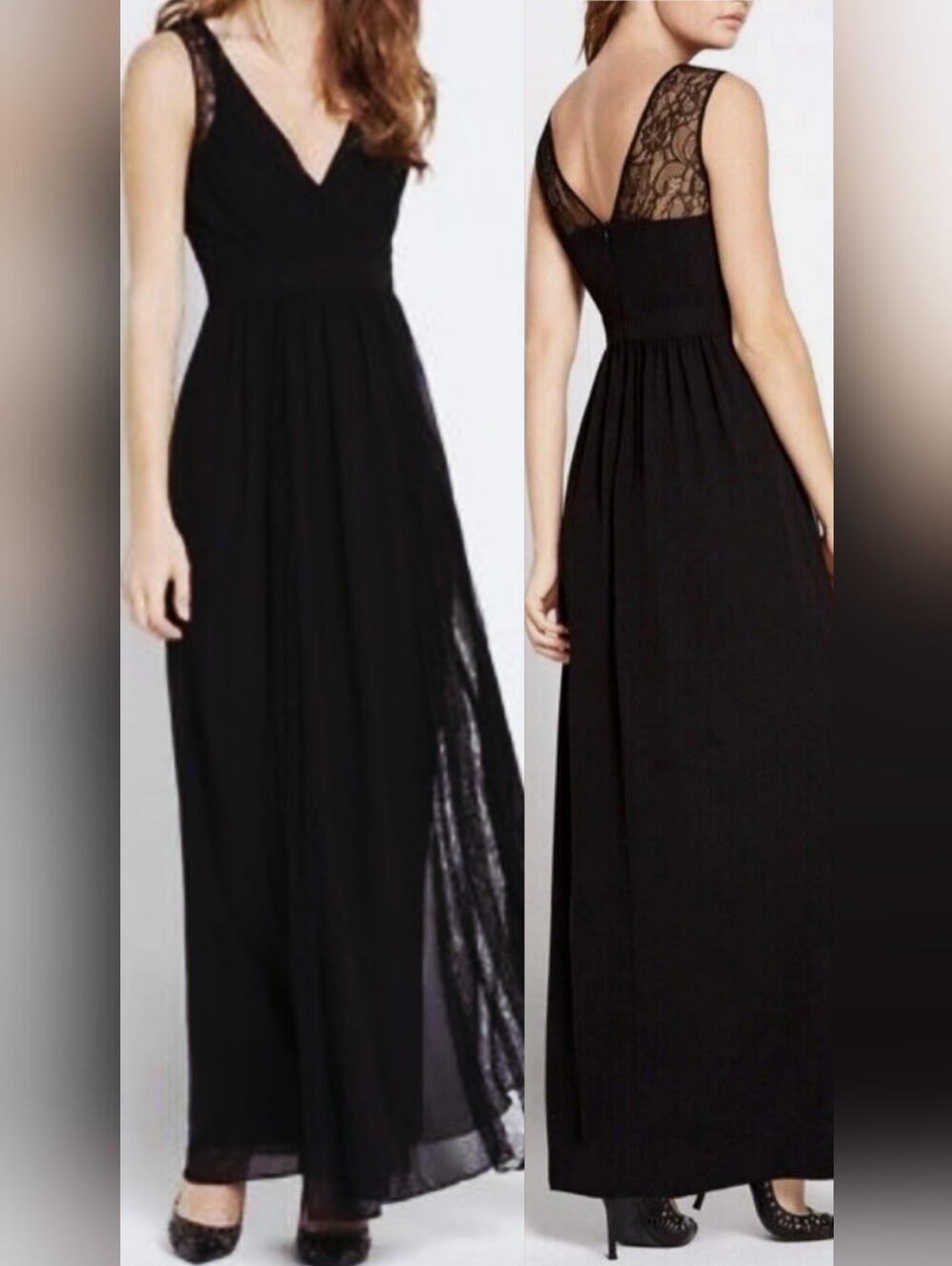 Bcbgeneration Chiffon Lace Black Tie Formal Wedding Guest Party Maxi Zip Dress